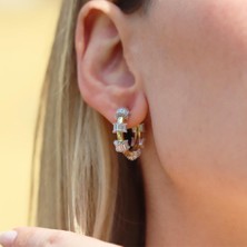 Necati Gün Mediate Stone Gold Kaplama Gümüş Halka Küpe