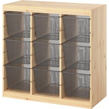 IKEA Modern Gri Oyuncak Saklama Ünitesi 93X44X91 cm - Çocuk Odası Iskandinav Tarzı Sağlam Ahşap Depolama Ünitesi - Modüler Yapı