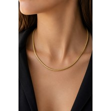 İdilce Gold Renk Balıksırtı Zincir Kadın Kolye – Minimal Yassı Zincir Kolye