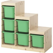 IKEA Modern Yeşil Oyuncak Saklama Ünitesi 94X44X91 cm - Çocuk Odası Iskandinav Tarzı Sağlam Ahşap Depolama Ünitesi - Modüler Yapı