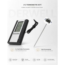 Derwell 2li Termometre Seti: Harici Problu Iç Dış Mekan Dijital Oda Isı Ölçer Saat Alarm Masaüstü Istasyon + TA-288 Ayarlanabilir Döner Başlıklı Sıvı Yağ Süt Fırın Et Gıda Mutfak Derecesi