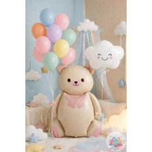 Joyane Ayıcık Folyo Balon 90 cm Krem Renkli 10’lu Makaron Balon Parti Süsleme Seti