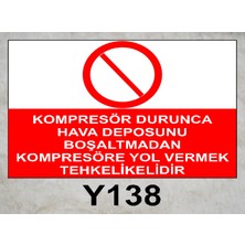 Baysan Yangın Kompresör Durunca Hava Deposunu Boşaltmadan Kompresöre Yol Vermek Tehlikedir Uyarıcı Levha