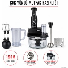 Tefal 1500 W Güçlü Motorlu Siyah El Blender Seti, Dört Bıçaklı Paslanmaz Çelik Kesici, 1,5 L Cam Doğrayıcı, Çırpıcı, Rende ve Dilimleme Aparatları + Mutfak Tartısı