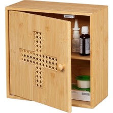 Relaxdays Bambu Ilk Yardım Dolabı 2 Raflı Mıknatıslı Kapaklı Doğal Rattan Görünümlü 28X28X16 Cm, Otel ve Restoranlar Için Uygun
