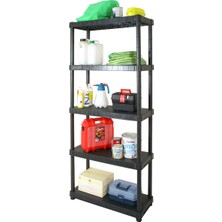 Stratecht 5 Katlı Plastik Raf Çok Amaçlı Depolama Düzenleyici Raf Sistemi Ev Garaj Depo Balkon 188X90X40 cm Siyah