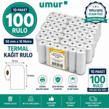 Umur 56X16 Yazarkasa Termal Pos Rulo Kasa Fiş Kağıdı 10'li Paket 100 Rulo