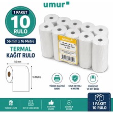 Umur 56X16 Yazarkasa Termal Pos Rulo Kasa Fiş Kağıdı 1'li Paket 10 Rulo
