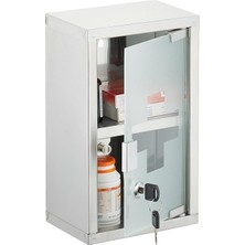 Relaxdays Kilitli Paslanmaz Ilk Yardım Dolabı 2 Raflı Cam Kapaklı Duvara Monte 30X18 cm Gümüş