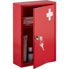 Relaxdays Kilitli Metal Kırmızı Ilk Yardım Dolabı 2 Raflı Duvara Monte 32X21 cm Ilk Yardım Kutusu, Otel ve Restoranlar Için Uygun