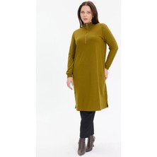 Kado Moda Dik Yaka İki İplik Fermuarlı Tunik