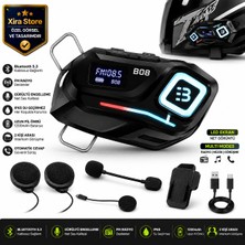Xira Dijital Ekranlı Bluetooth Motosiklet Kask Kulaklığı – Fm Radyo, 1000 Mah Batarya, 25 Saat Kullanım, IP65