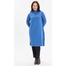 Kado Moda Dik Yaka İki İplik Fermuarlı Tunik