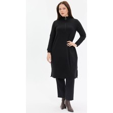 Kado Moda Dik Yaka İki İplik Fermuarlı Tunik