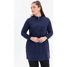 Kado Moda Iki Iplik Dik Yaka Fermuarlı Tek Cepli Tunik