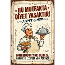 Lucena Retro Metal Pano Bu Mutfakta Diyet Yasaktır Esprili Vintage Tablo Levha Tablo