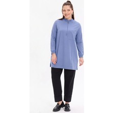 Kado Moda Iki Iplik Dik Yaka Fermuarlı Tek Cepli Tunik