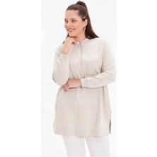 Kado Moda Iki Iplik Dik Yaka Fermuarlı Tek Cepli Tunik