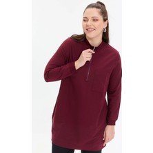 Kado Moda Iki Iplik Dik Yaka Fermuarlı Tek Cepli Tunik