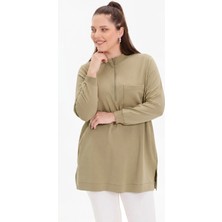 Kado Moda Iki Iplik Dik Yaka Fermuarlı Tek Cepli Tunik