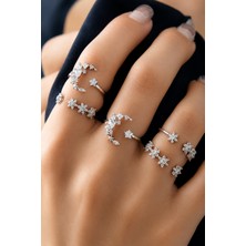 Trend Collection Kadın Gümüş Renk Çoklu Yüzük Seti Kar Tanesi ve Ay Taşlı Model