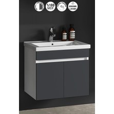 Özceden Çiğdem 65 cm Beyaz-Antrasit Gri Mat Mdf Seramik Lavabolu Asma Banyo Alt Dolabı
