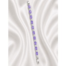 Valmont Mor Oval Kristal Taşlı Çiçek Desenli Tam Tur 19 cm Çelik Kadın Bileklik
