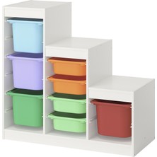 IKEA Modern Beyaz Oyuncak Saklama Ünitesi 99X44X94 cm - Çocuk Odası Iskandinav Tarzı Sağlam Ahşap Depolama Ünitesi - Modüler Yapı