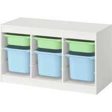 IKEA Modern Beyaz Oyuncak Saklama Ünitesi 99X44X56 cm - Çocuk Odası Iskandinav Tarzı Sağlam Ahşap Depolama Ünitesi - Modüler Yapı