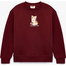 Koton Üç Iplik Şardonlu Uzun Kollu Bisiklet Yaka Kedi Baskılı Sweatshirt