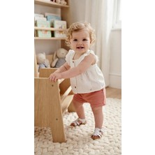 Sinem Çeyiz Nzr 23009 Kız Bebek Beyaz Fistolu Fırfırlı Bluz Şort Takım