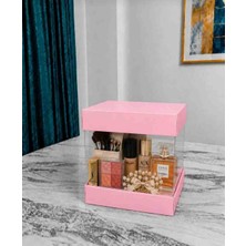 Rass Asetat Gelin Çeyiz Bohça Kutusu Toz Pembe Şeffaf Katlanabilir Demonte Büyük Boy 23,5*23,5*25CM 1 Adet