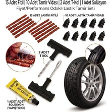 Deyhome 3'lü Set 13 Fitilli Tubeless Oto Lastik Tamir Kiti – T Kollu Aparat, Solüsyon ve Lastik Tamir Kauçuğu