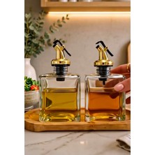Trend Home Life Sofranız Için Ahşap Stantlı 2 Li 200 ml Cam Yağdanlık Sirkelik Zeytinyağı, Sıvı Yağlık, Sosluk Şişe