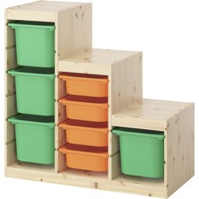 IKEA Modern Yeşil Oyuncak Saklama Ünitesi 94X44X91 cm - Çocuk Odası Iskandinav Tarzı Sağlam Ahşap Depolama Ünitesi - Modüler Yapı