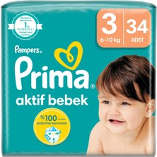 Die Grup Prima Bebek Bezi Aktif Bebek 3 Beden 34 Adet Standart Paket