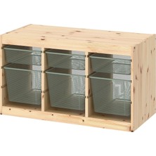 IKEA Modern Gri Oyuncak Saklama Ünitesi 93X44X52 cm - Çocuk Odası Iskandinav Tarzı Sağlam Ahşap Depolama Ünitesi - Modüler Yapı