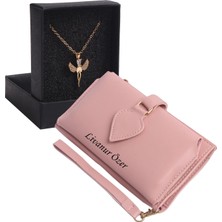 Özka Leather Kişiye Özel Pudra Renk Maça Model Cüzdan & Elmasbaş Kolye Set - Anahtarlık Hediyeli!