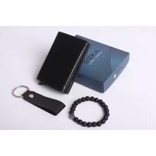 Özka Leather Kişiye Özel Mekanizmalı Cüzdan - Anahtarlık ve Bileklik Hediye