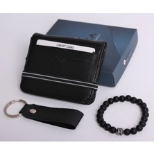 Özka Leather Kişiye Özel Lastikli Kartlıklı Cüzdan - Anahtarlık ve Bileklik Hediye
