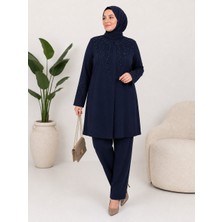 Alkım Kadın Büyük Beden Petek Kumaş Pantolonlu Ikili Tunik Takım