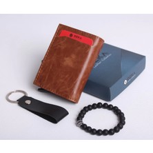 Özka Leather Yeni Trend Otomatik Mekanizmalı Cüzdan - Anahtarlık ve Bileklik Hediyeli