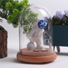 Özka Leather Hediyelik On The Space Temalı Astronot Figürlü Ahşap Fanus