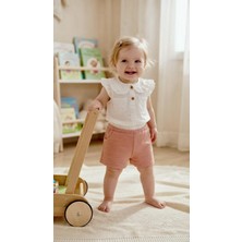 Sinem Çeyiz Nzr 23028 Kız Bebek Beyaz Fistolu Fırfırlı Bluz Şort Takım