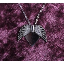Özka Leather Kişiye Özel Harf Baskılı Kanatlı Kalp Kolye