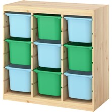 IKEA Modern Yeşil Oyuncak Saklama Ünitesi 93X44X91 cm - Çocuk Odası Iskandinav Tarzı Sağlam Ahşap Depolama Ünitesi - Modüler Yapı