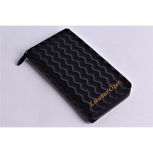 Özka Leather Kişiye Özel Wave Model Siyah Telefon Bölmeli Cüzdan