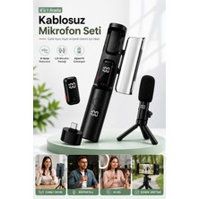 Mo Dou Kablosuz Yaka Mikrofonu 4'ü 1 Arada Profesyonel Masa Mikrofonu Çift Mikrofon Type-C Aı Gürültü Engelleme Canlı Yayın Vlog Röportaj