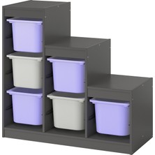 IKEA Modern Gri Oyuncak Saklama Ünitesi 99X44X94 cm - Çocuk Odası Iskandinav Tarzı Sağlam Ahşap Depolama Ünitesi - Modüler Yapı