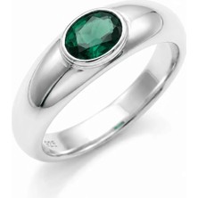Zeltarin 925 Ayar Gümüş Yeşil Oval Zirkon Taşlı Bombeli Kadın Yüzük